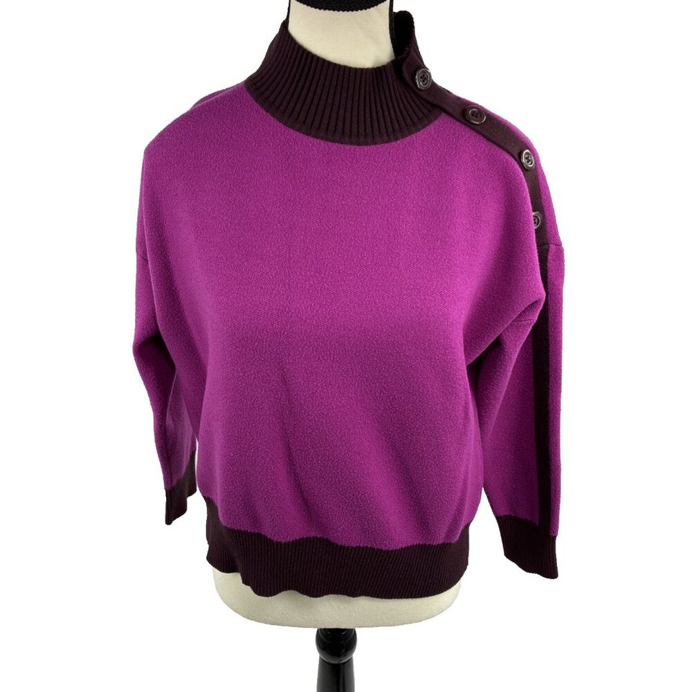 Cynthia Rowley Womens Sweater Button Shoulder Mock Neck Capsule Chic M